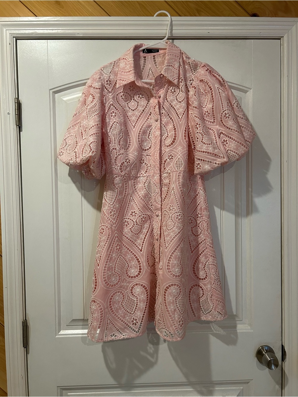 Pink Eyelet Shirt Dress with Puff Sleeves